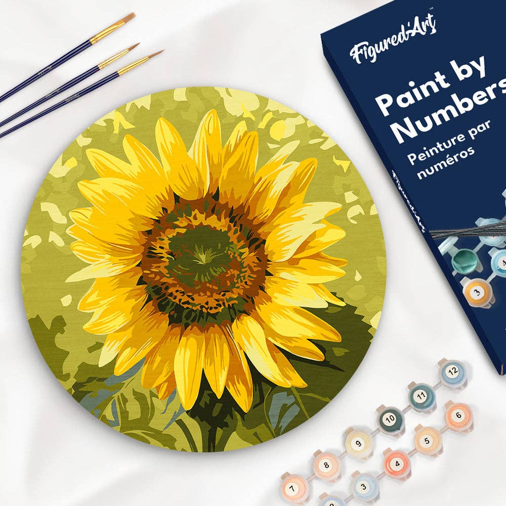 Paint by numbers on Wood Slice - Sunflower