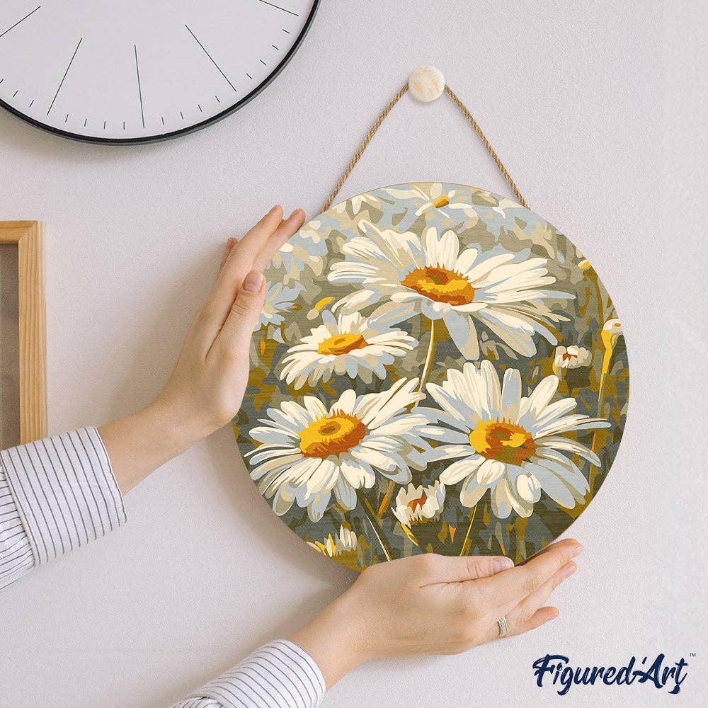 Paint by numbers on Wood Slice - Daisies