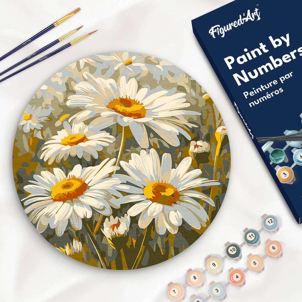 Paint by numbers on Wood Slice - Daisies