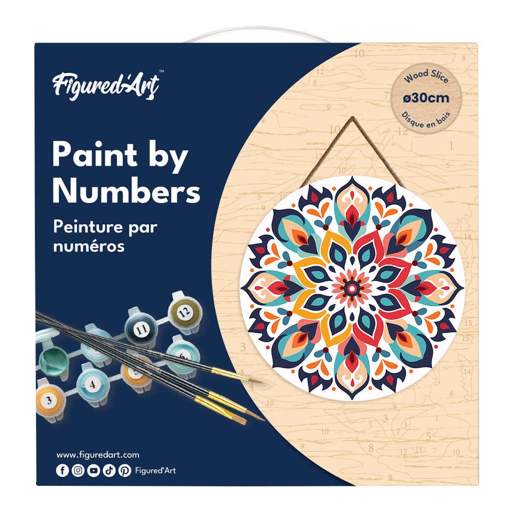 Paint by numbers on Wood Slice - Floral Mandala