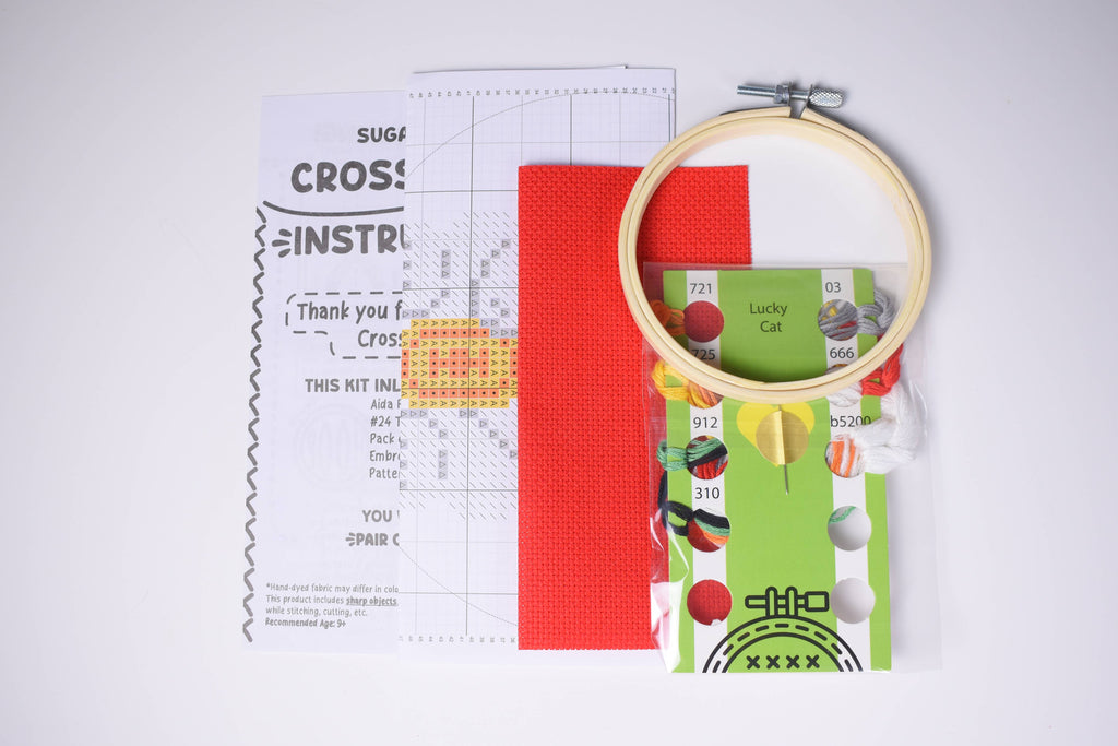 Maneki-neko Lucky Cat DIY Cross Stitch Kit