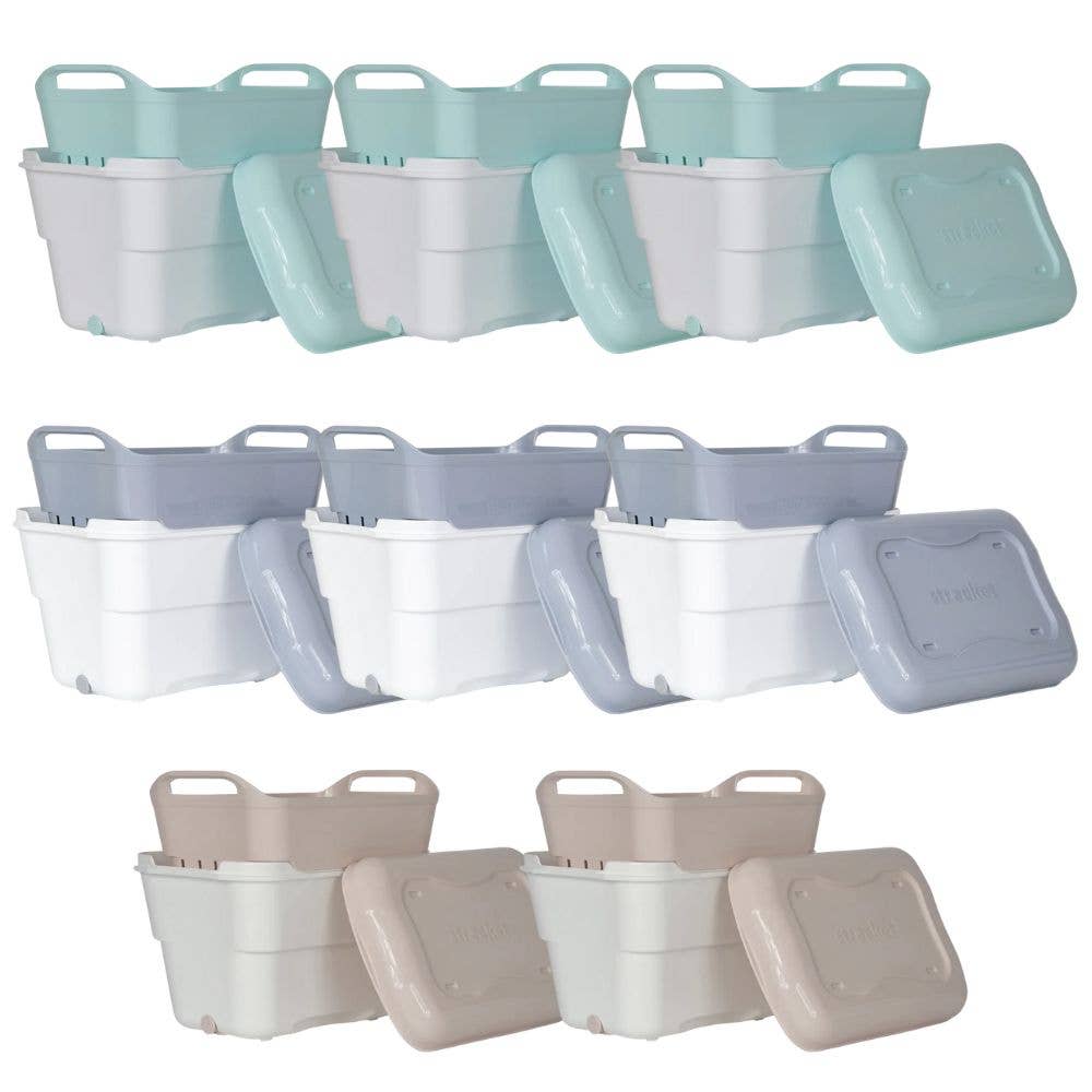 Strucket 4.5L Mini Strainer Bucket with Lid - 8 Pack Assorted (3 Aqua + 3 Gray + 2 Sand)