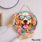 Paint by numbers on Wood Slice - Fantasy Dog and Flowers
