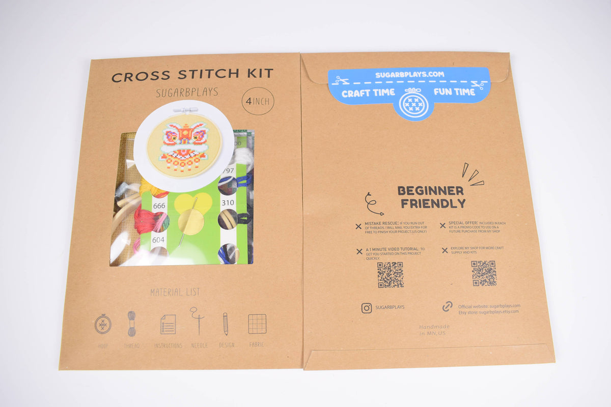 Lunar New Year Lion Counted Cross Stitch Kit - DIY Craft Kit