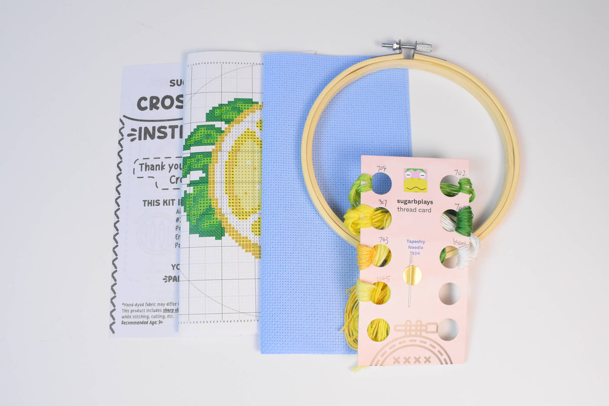 Lemon & Monstera Cross Stitch Kit