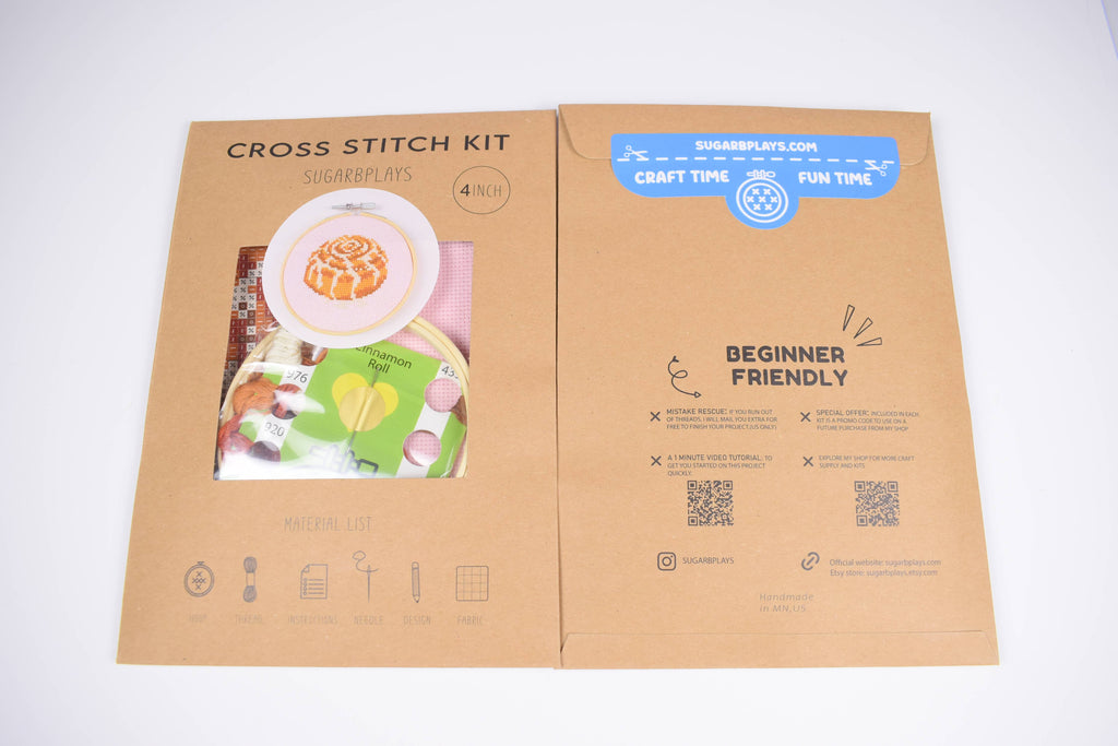 Cinnamon Roll Cross Stitch kit - DIY Craft Kit for Beginners