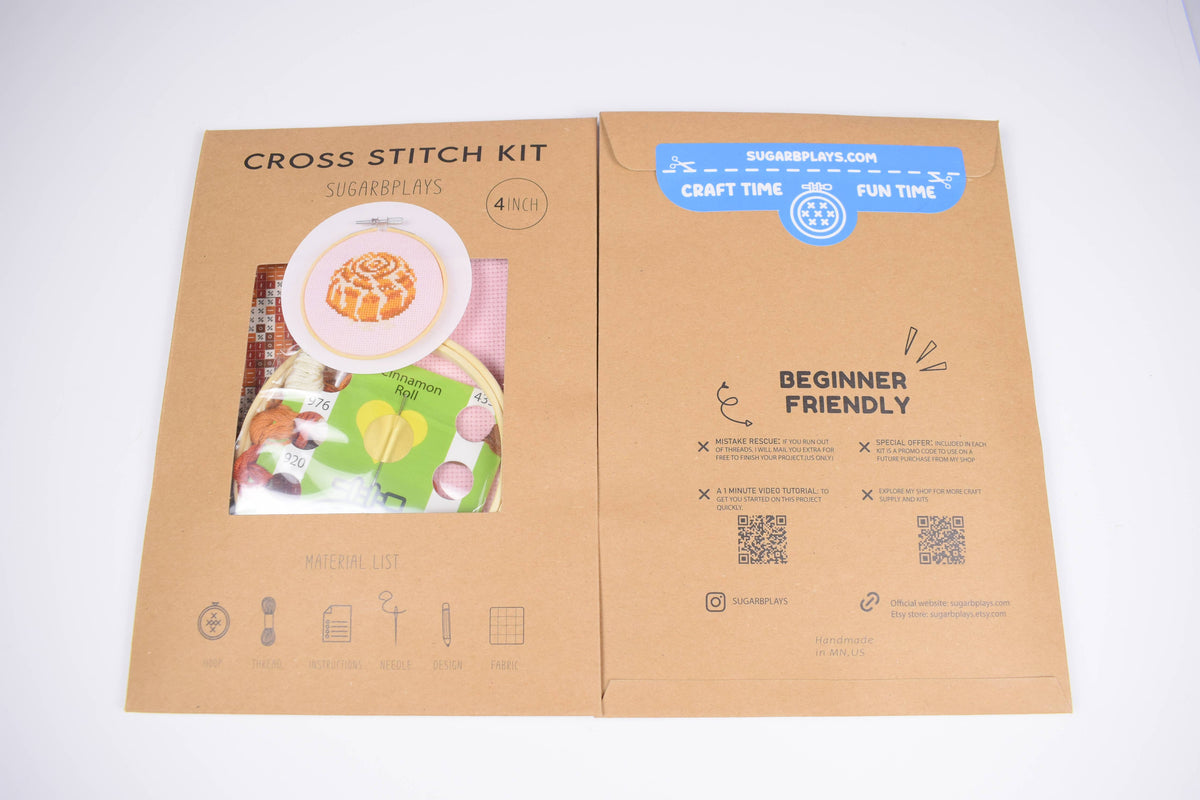 Cinnamon Roll Cross Stitch kit - DIY Craft Kit for Beginners