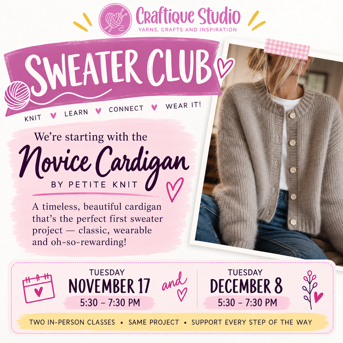 Craftique Studio Sweater Club- Our First Project: Novice Cardigan by PetiteKnit