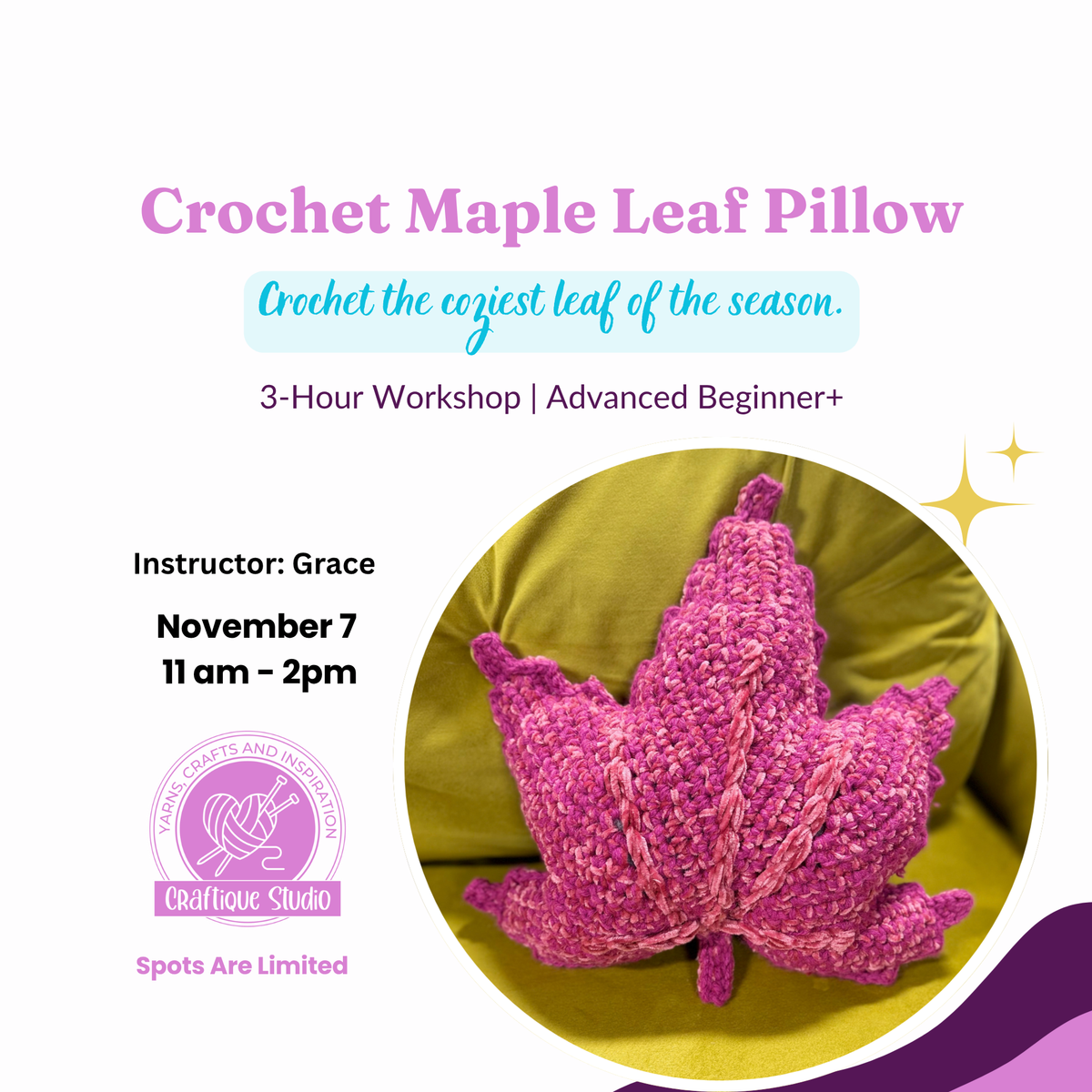 Crochet Maple Leaf Pillow Workshop - Nov 7 | 11am-2pm