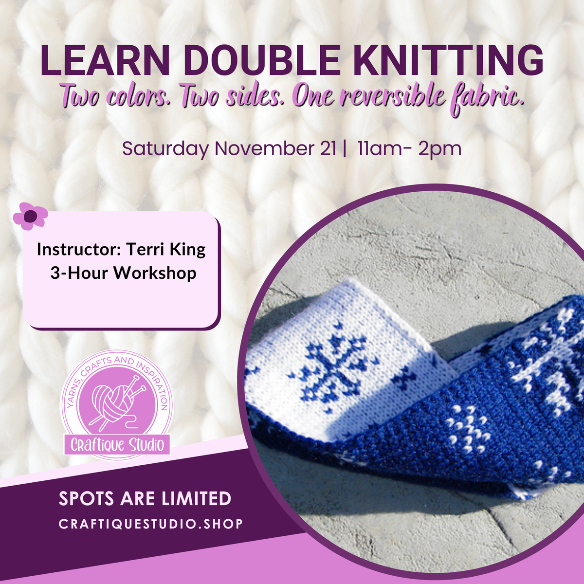 Double Knitting: Reversible Colorwork Saturday Nov 21 | 11 am