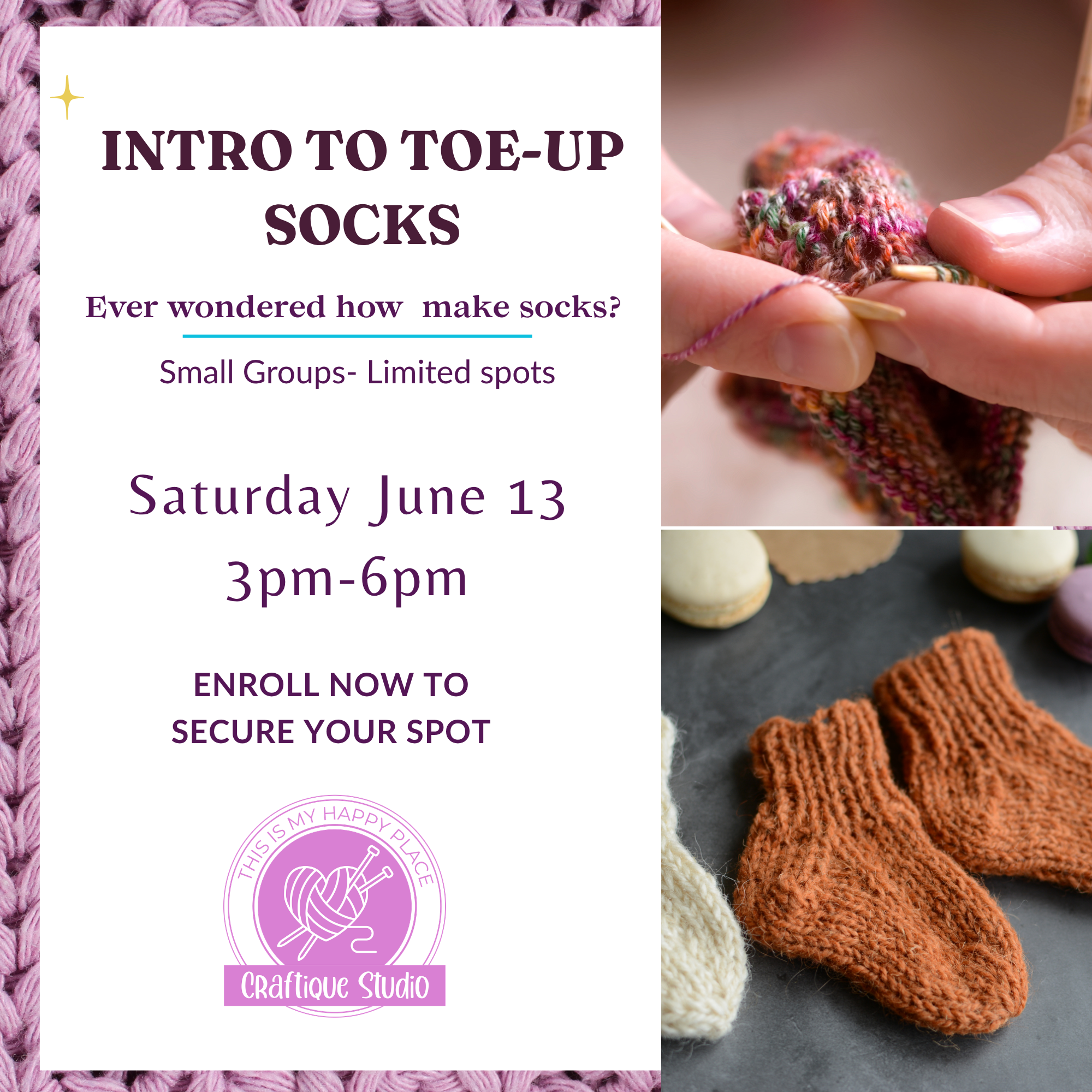 Intro to Sock Knitting: Toe-Up Construction (3-Hour Workshop)