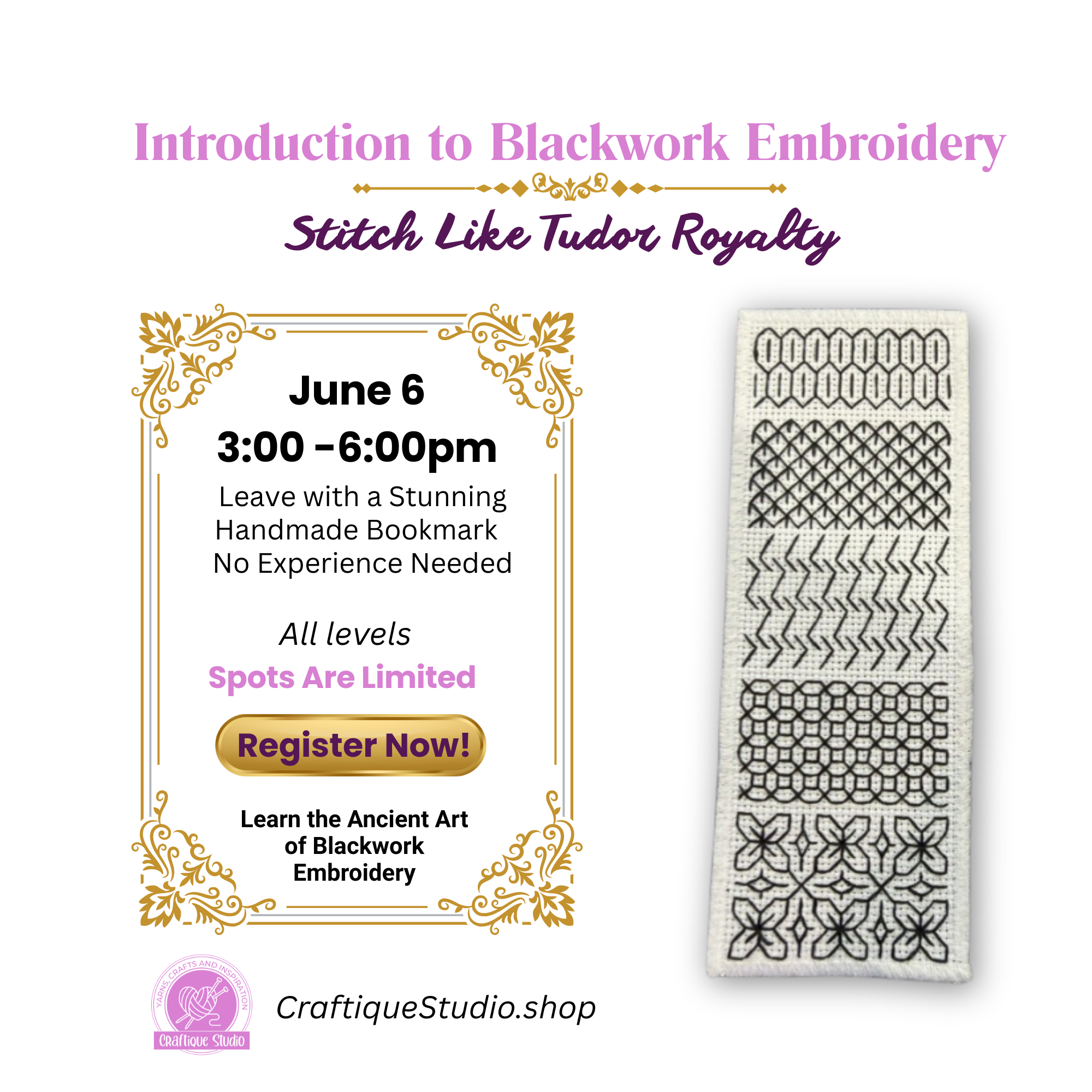 Introduction to Blackwork Embroidery Workshop