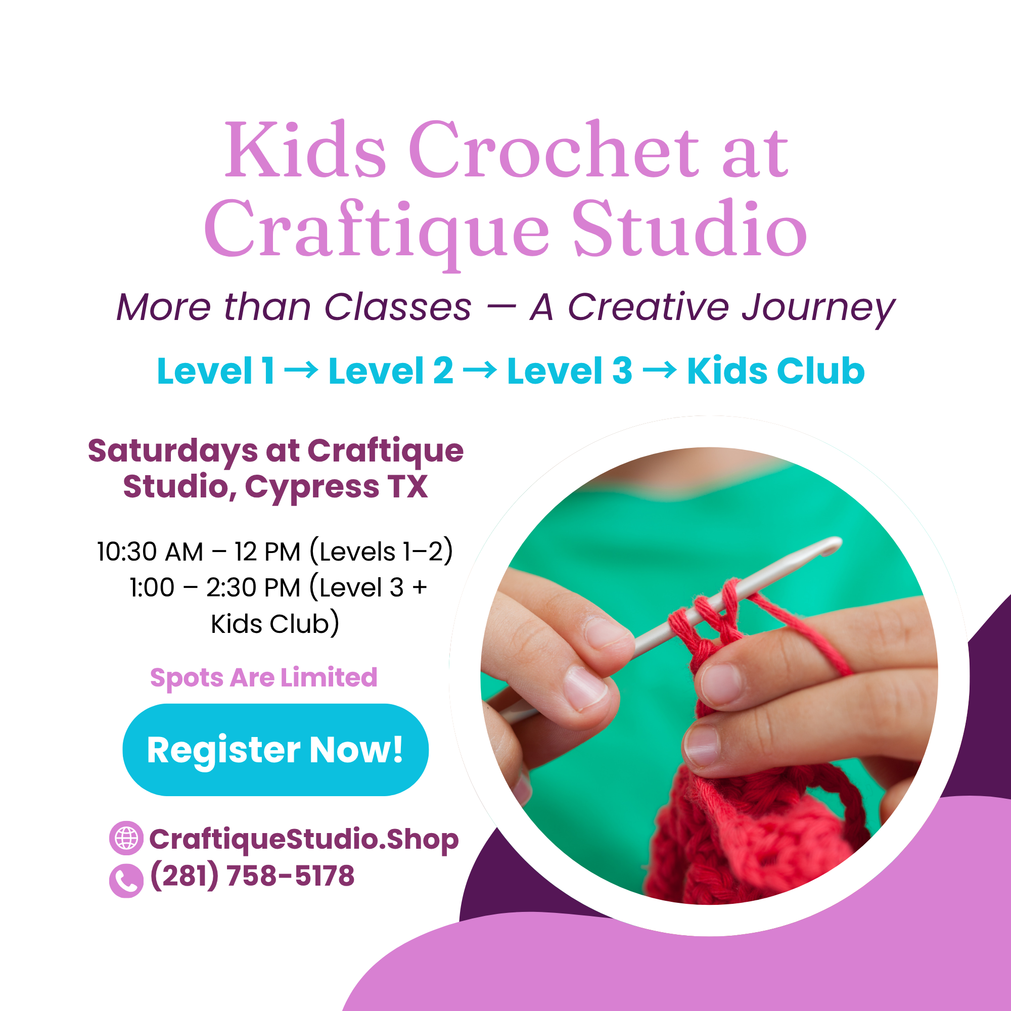 Craftique Kids Crochet Academy | Levels 1-3 and Kids Club