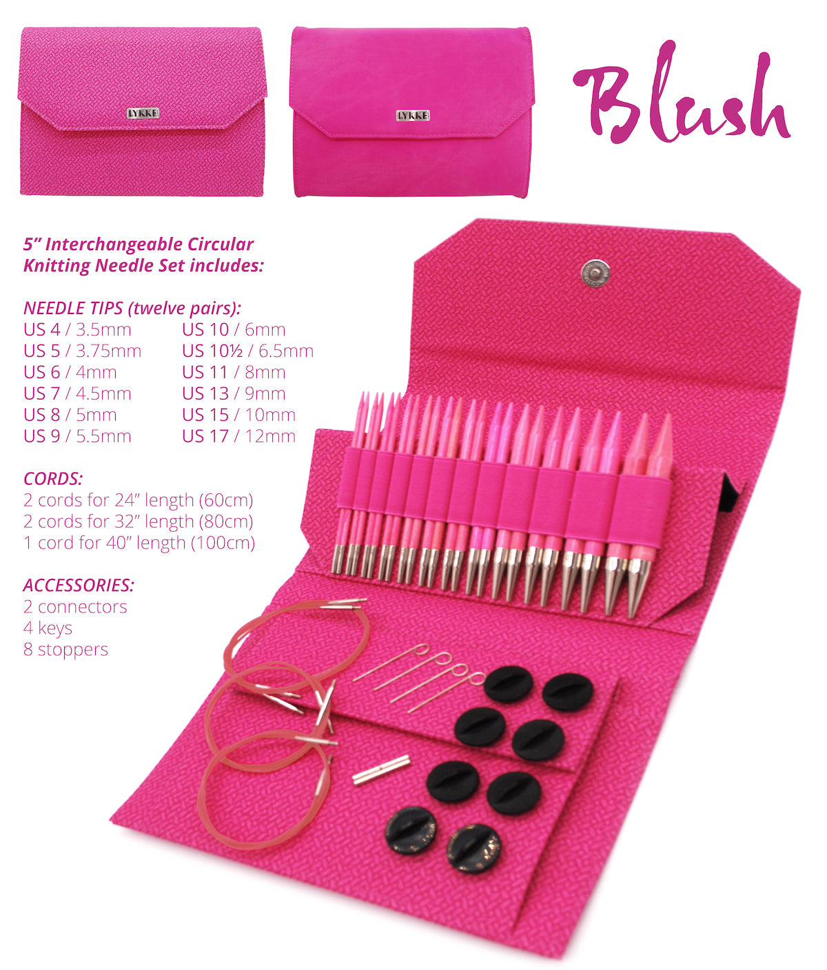 Lykkee Make me Happy Blush Long Interchangable Needle Set - Denim Effect