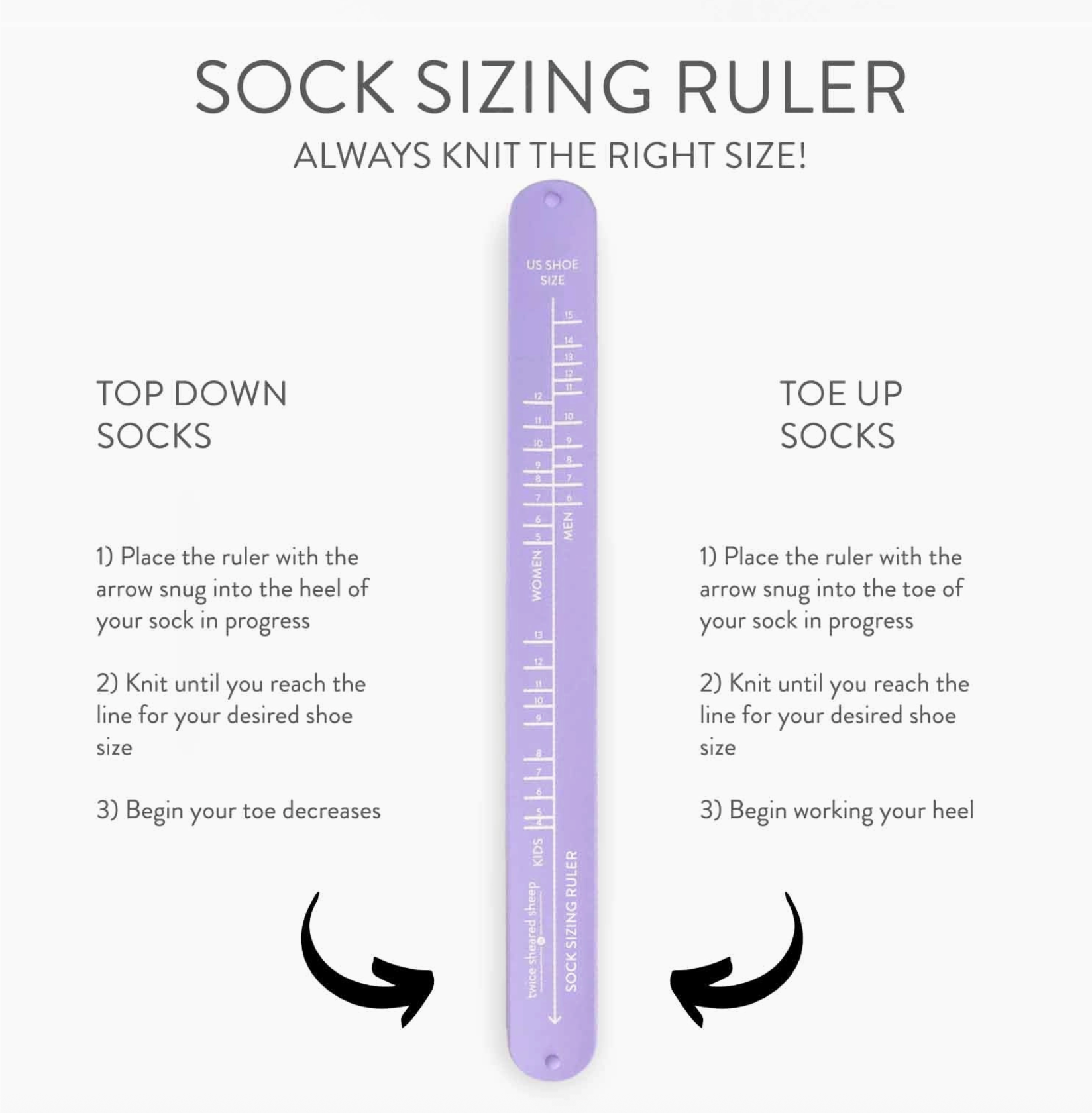 Twice Sheared Sheep Sock Sizing Ruler - Sock Knitting Bracelet Ruler