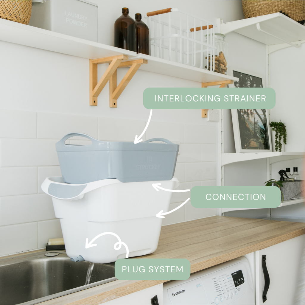 Strucket 19L Interlocking Strainer Bucket | Soak, Strain & Drain Hands-Free