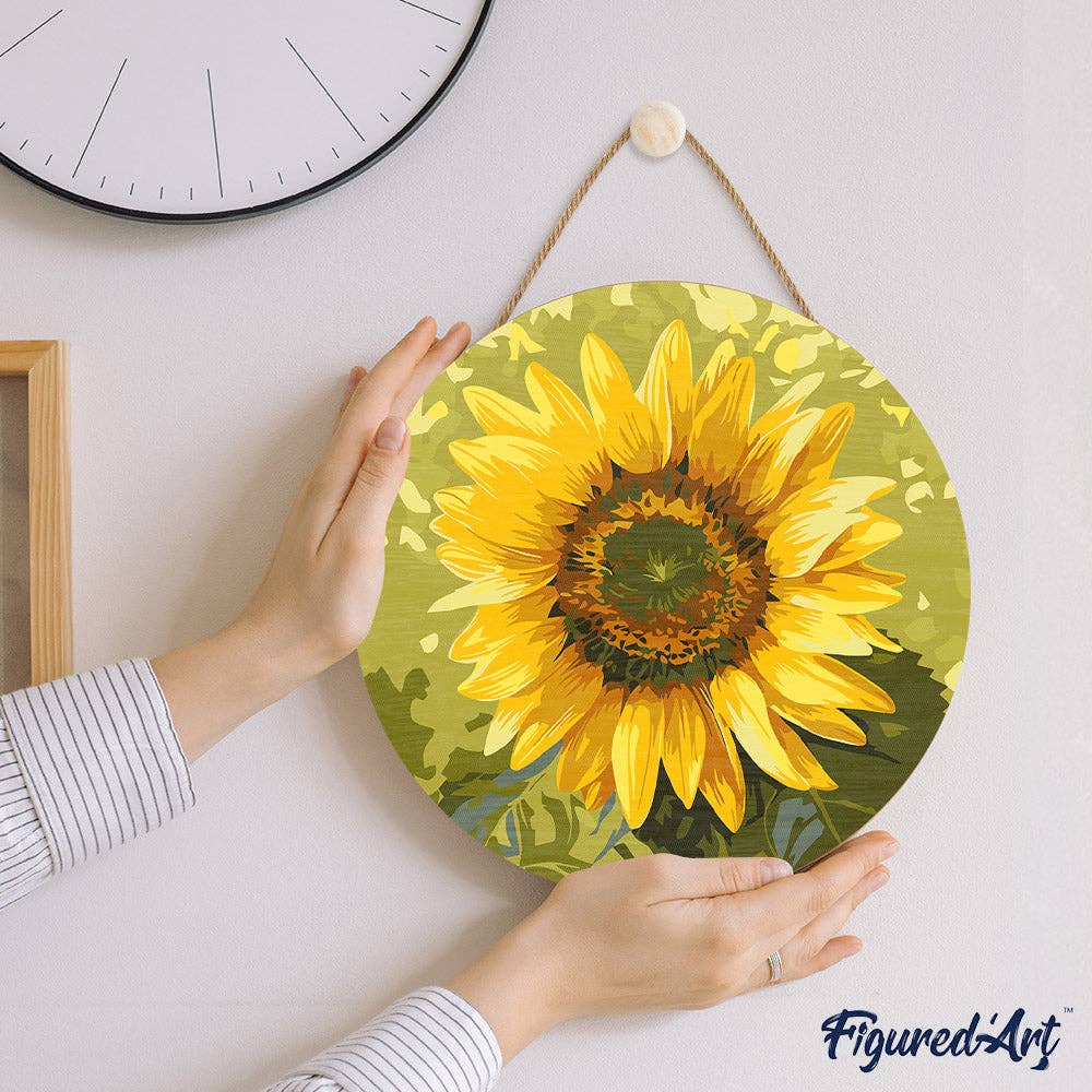 Paint by numbers on Wood Slice - Sunflower