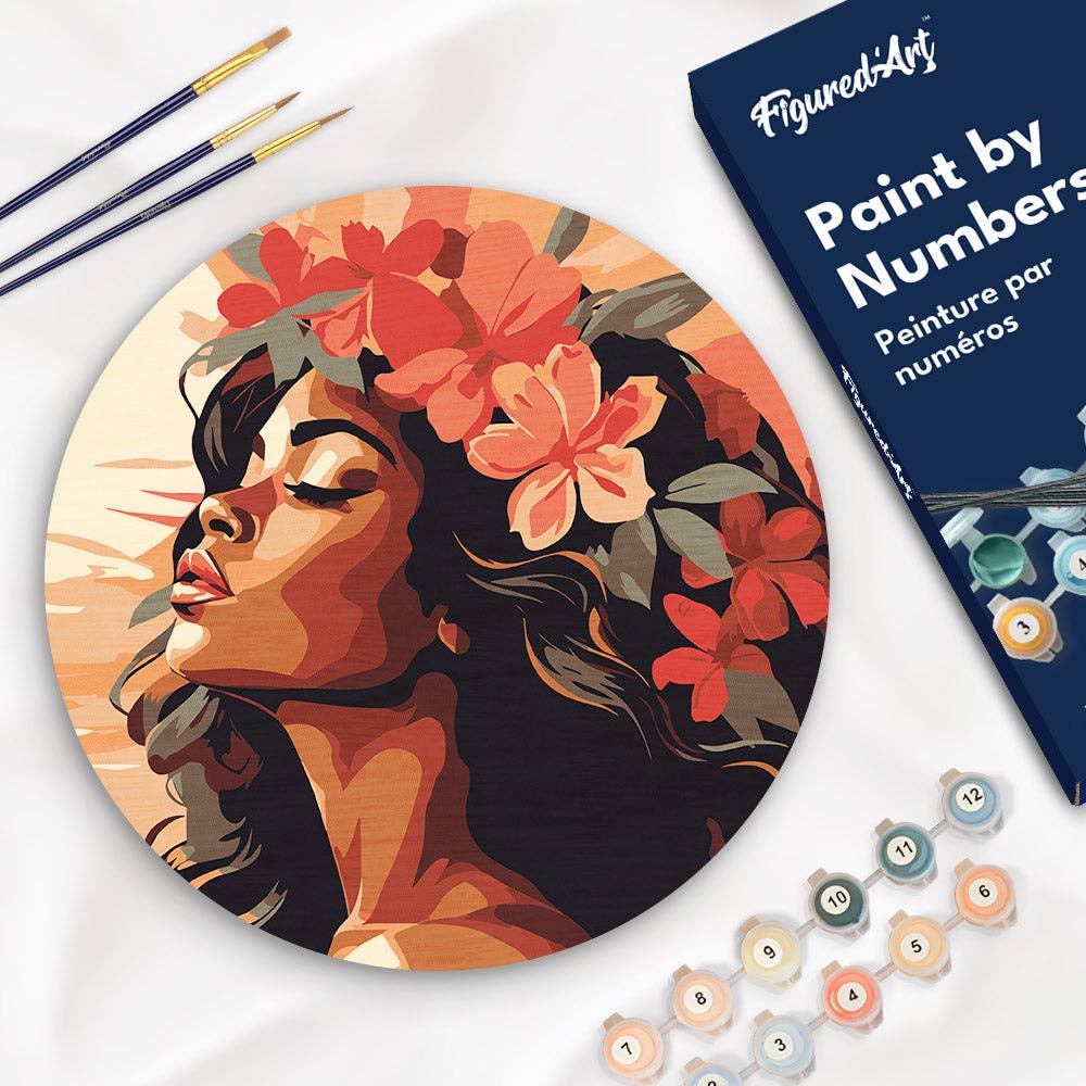 Paint by numbers on Wood Slice - Floral Woman
