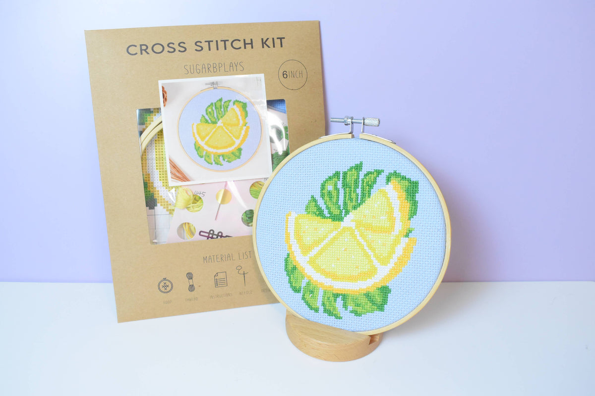 Lemon & Monstera Cross Stitch Kit
