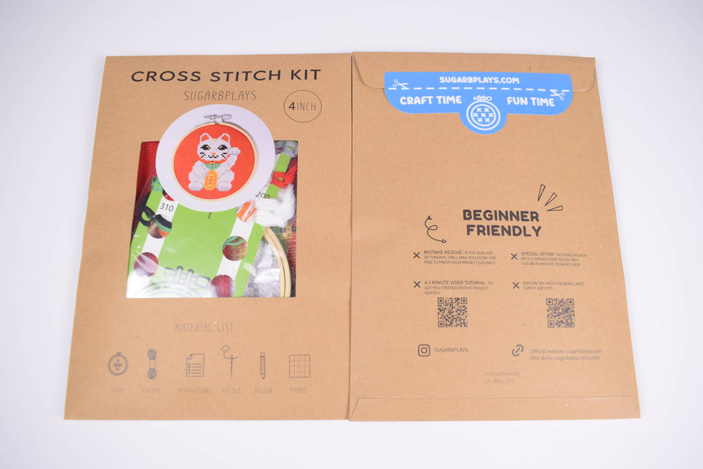 Maneki-neko Lucky Cat DIY Cross Stitch Kit