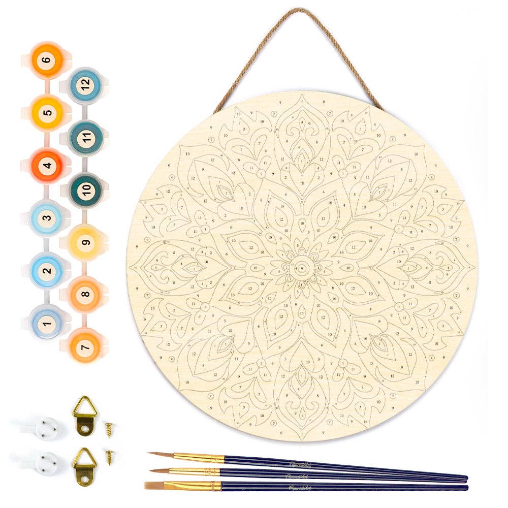 Paint by numbers on Wood Slice - Floral Mandala