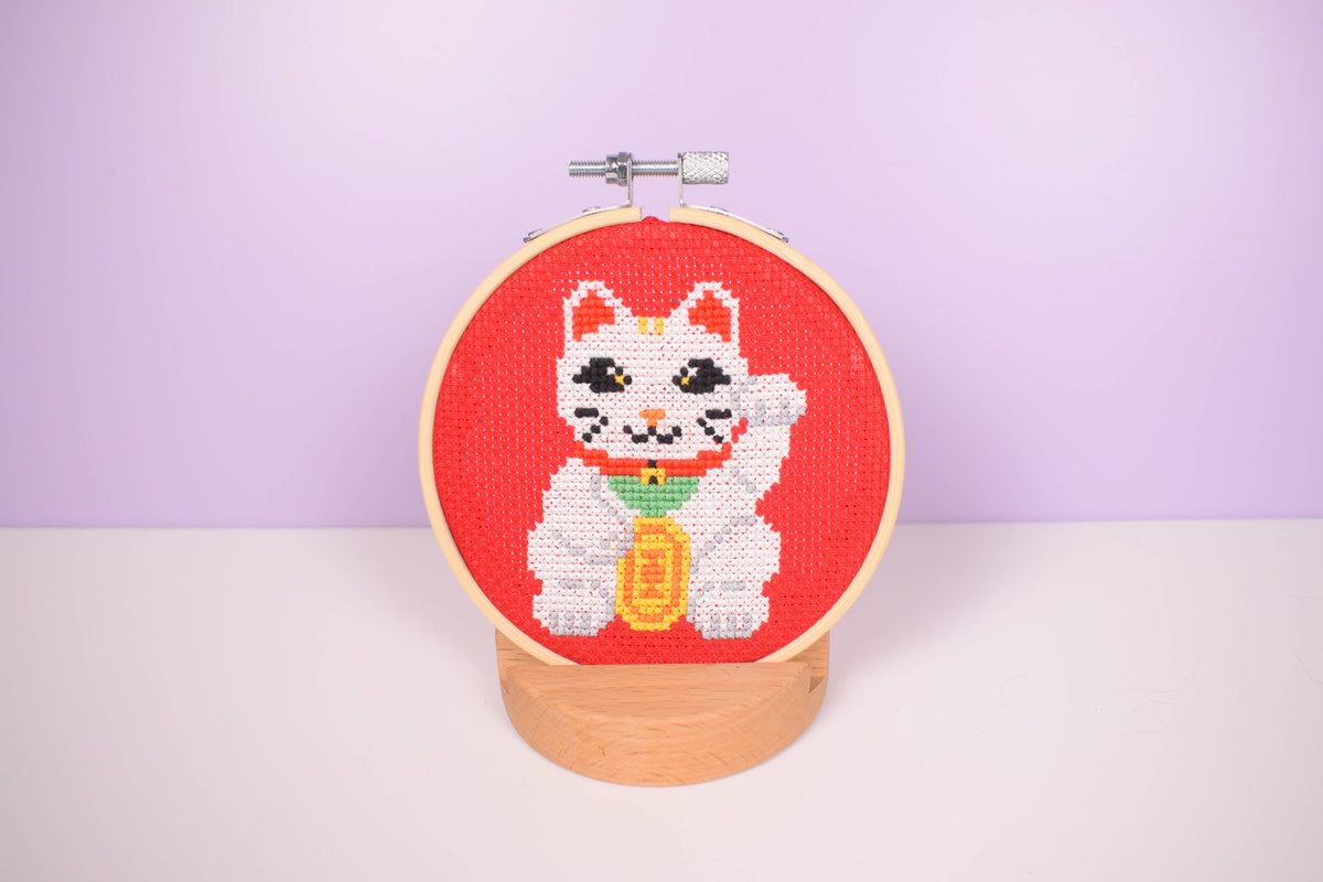 Maneki-neko Lucky Cat DIY Cross Stitch Kit