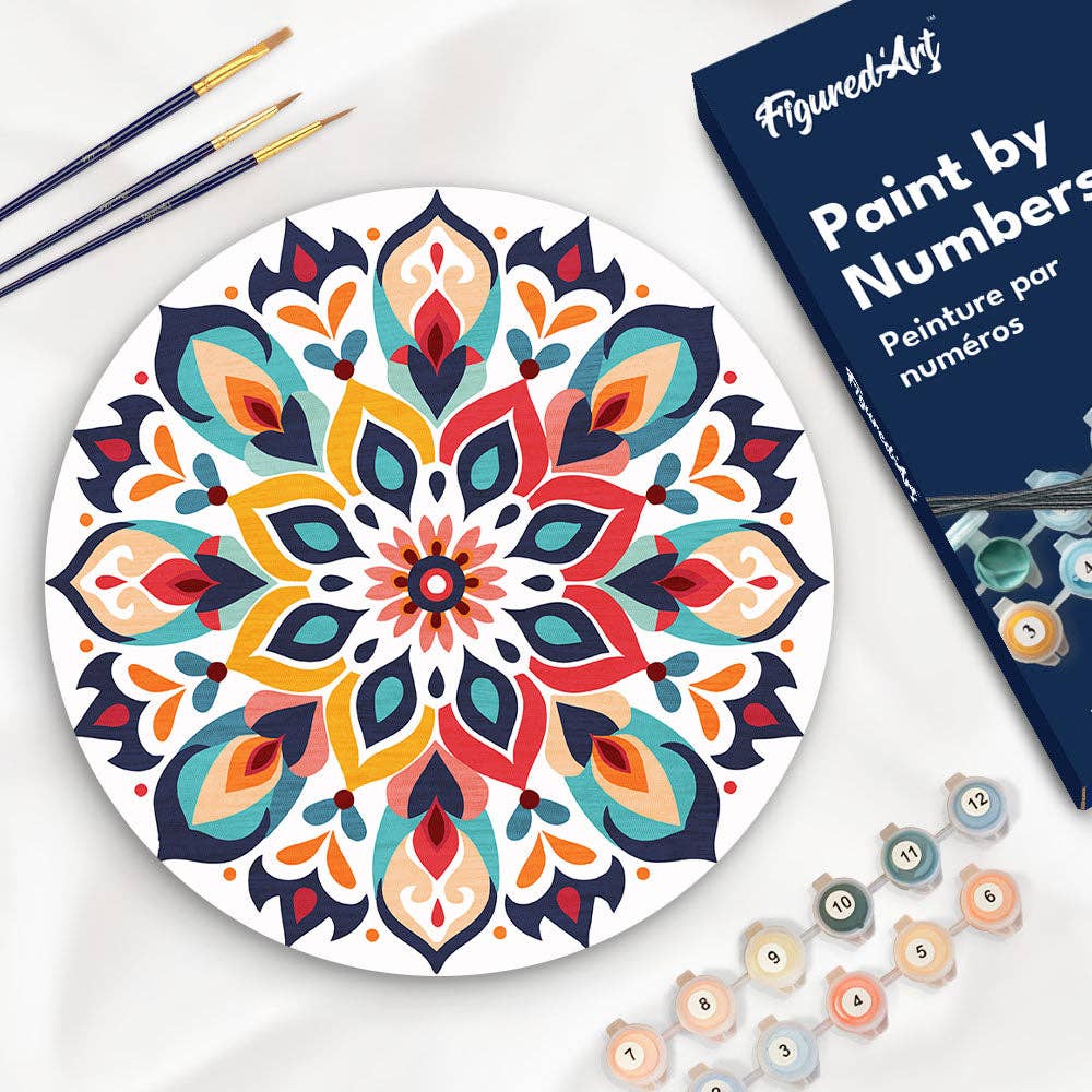 Paint by numbers on Wood Slice - Floral Mandala
