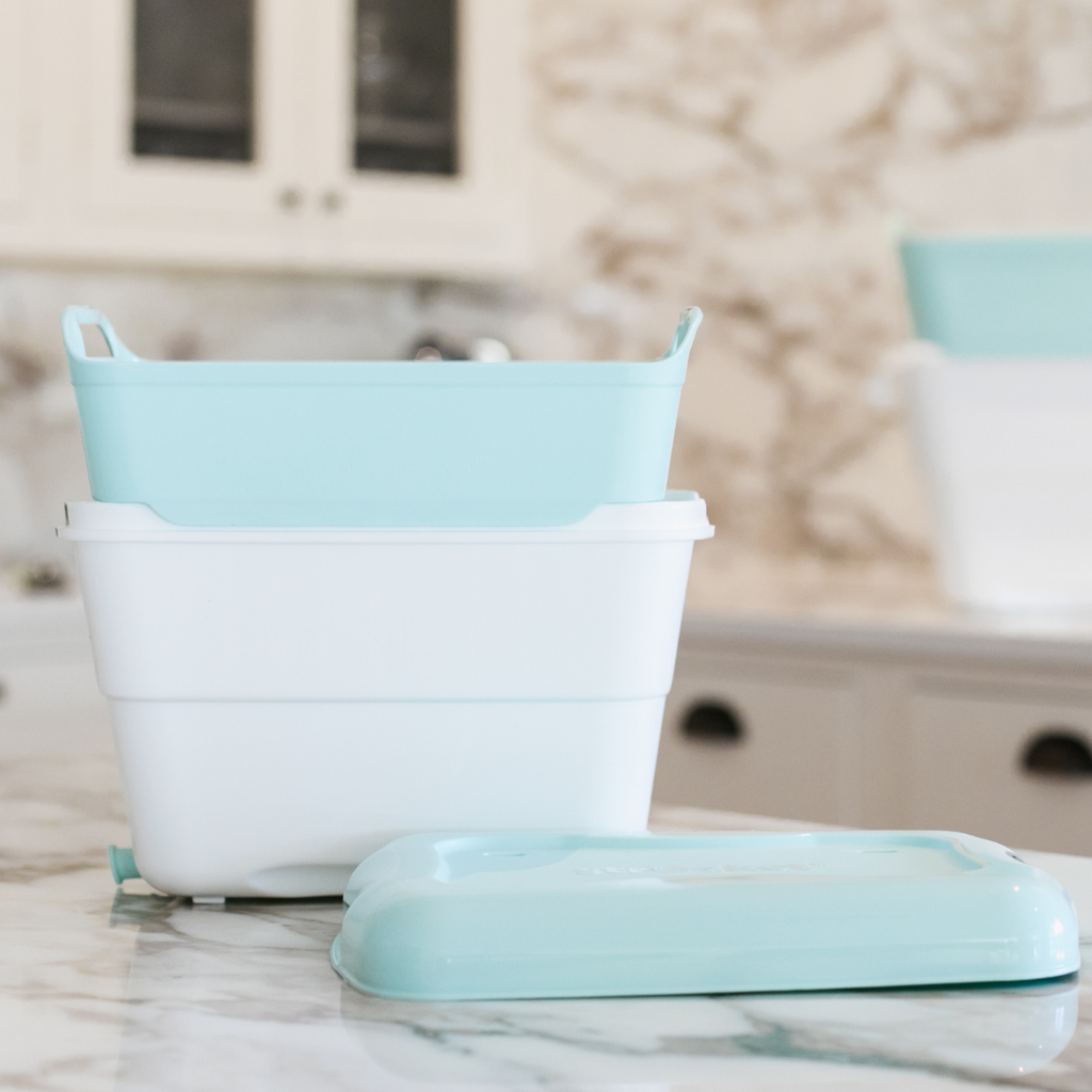 Strucket 4.5L Mini Strainer Bucket with Lid - 8 Pack Assorted (3 Aqua + 3 Gray + 2 Sand)